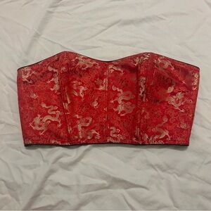 Victoria secret red and metallic gold dragon print corset style top